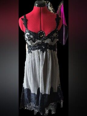 Black & White Silk Lace-Detail Mini Dress